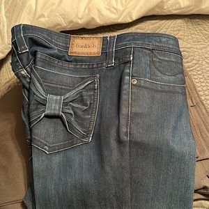 Frankie B jeans, blue denim bow on pockets! They look great on!